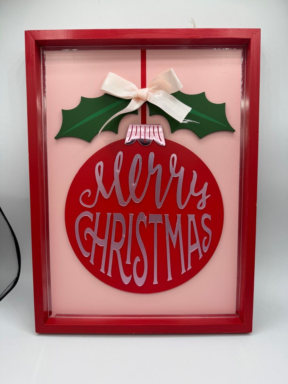 Ashland Berry Jolly Merry Christmas Wall Decor Sign Red Pink 15x11.5